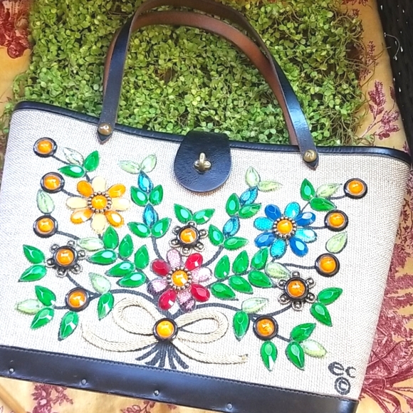 Vintage Handbags - 60's ENID COLLINS Texas JEWEL BOKAY Kitsch Collectible Bling Gems Bouquet Purse